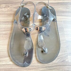 Michael Kors Smoke Clear Jelly Thong Sandals with Gold Logo